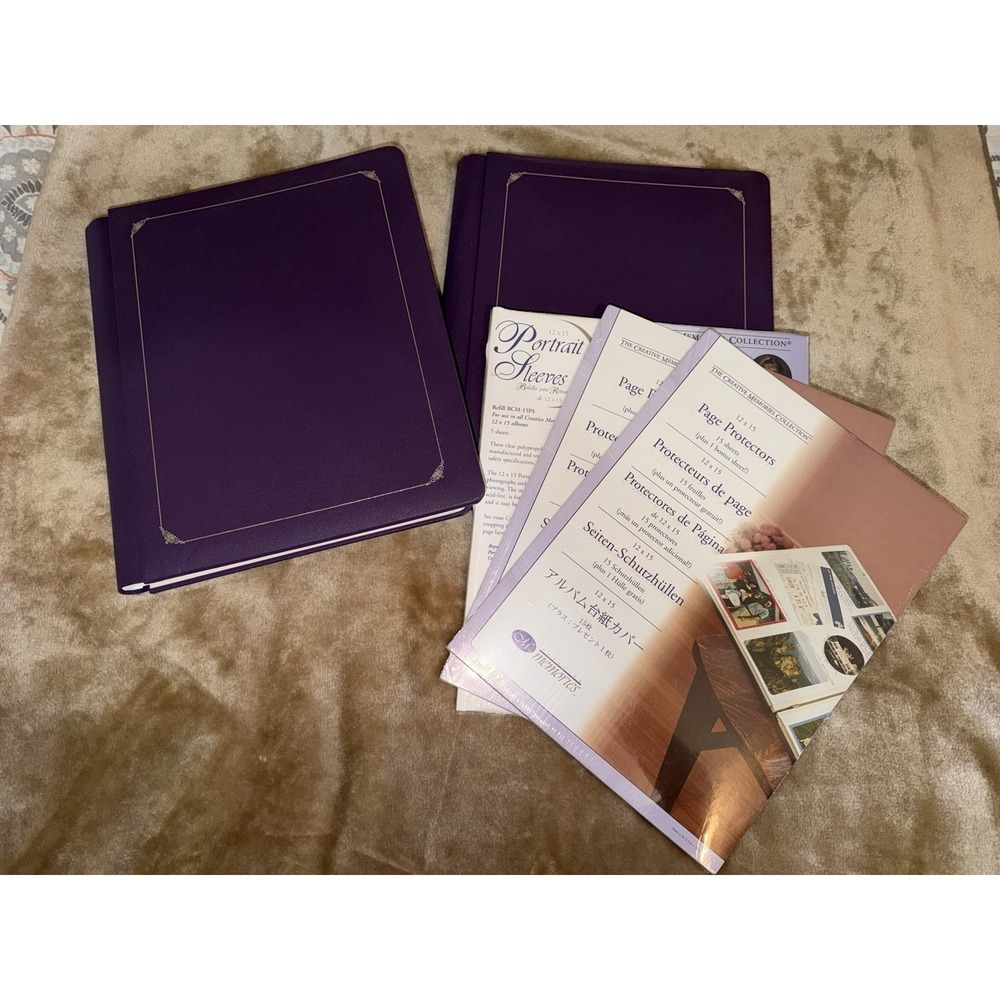 Creative Memories Lot 12x15 Eggplant Purple Album White Pages Protectors Sleeves